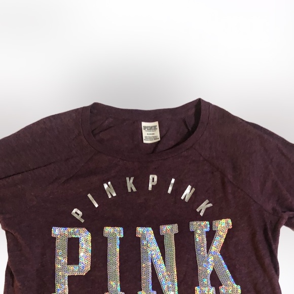 NWOT Pink by Victoria Secret Purple Marl BLINGY 💎Baseball Tee SZ M - Picture 4 of 4